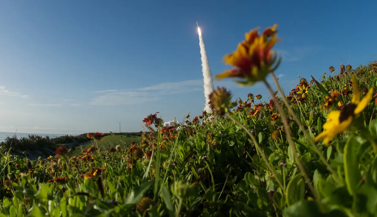 Roket Atlas V United Launch Alliance yang mengangkut Mars Perseverance milik NASA diluncurkan dari Kompleks Peluncuran Antariksa 41 di Pangkalan AU Tanjung Canaveral, Florida, AS, 30 Juli 2020. Peluncuran ini untuk mencari tanda-tanda kehidupan masa lampau di Planet Merah. (Xinhua/NASA/Joel Kowsky)