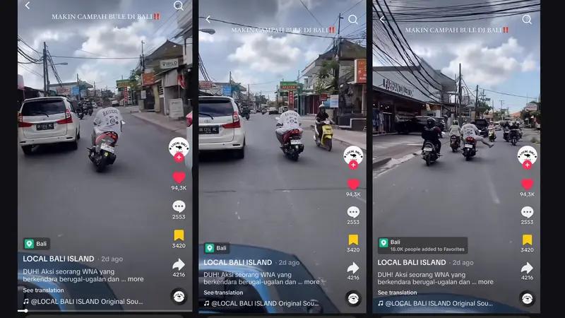 Terjadi Lagi, Viral Video Turis Asing Ugal-ugalan Naik Motor di Bali