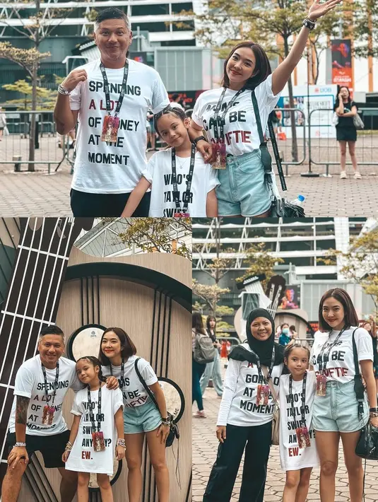 Gading Marten, Gisella Anastasia, dan Gempi kompak begaay era ‘Red’ dengan kaus putih dan celana hitam. [@gadiiing]