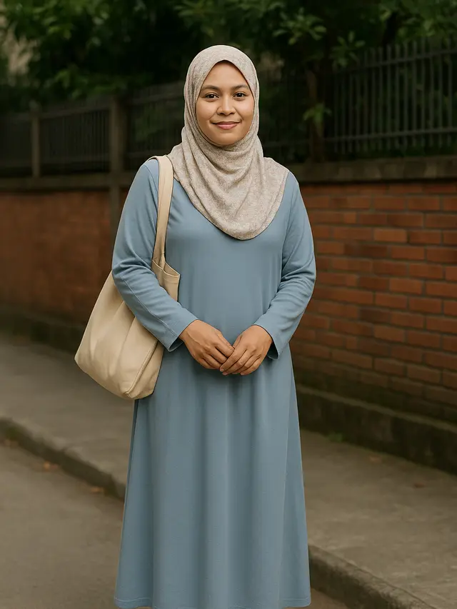 Inspirasi Baju Simpel Antar Anak Sekolah untuk Ibu-ibu Berhjiab (Foto: ChatGPT)