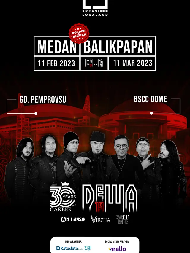 Medan dan Balikpapan juga akan menjadi tujuan konser Dewa 19 yang bertajuk "Anniversary Concert: 30 Years Career of Dewa 19". (instagram.com/kreasi.lokaland)