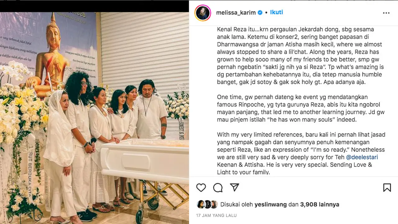 Melissa Karim Sebut Jasad Reza Gunawan Gagah dengan Senyum Penuh Kemenangan