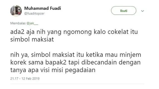 Curahan cokelat itu maksiat (Sumber: Twitter)