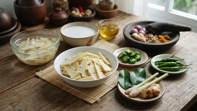 Resep Tumis Rebung Santan dengan Cabai Hijau dan Daun Salam