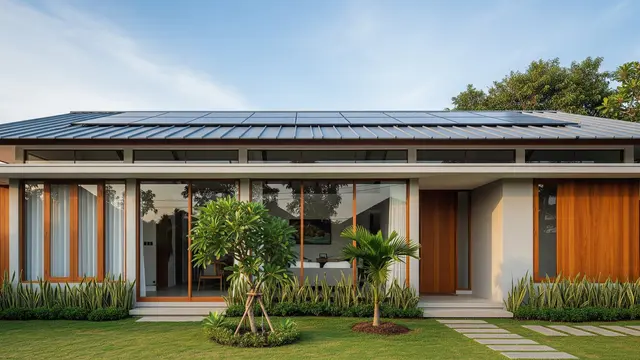 Rumah 1 Lantai dengan Atap Panel Surya
