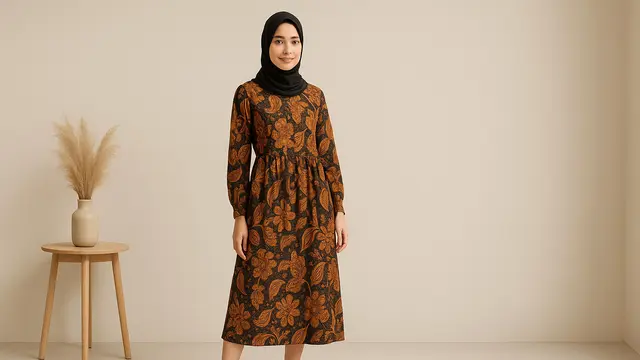 Model Dress Batik Modern/Ilustrasi gambar oleh AI