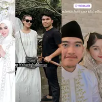 Di momen Idul Adha kali ini, sederet pasangan artis tampil serasi dengan busana muslim. Seperti Syahrini-Reino Barack, Aaliyah Massaid-Thariq Halilintar hingga Erina Gudono-Kaesang Pangarep. [@princessyahrini @aaliyah.massaid @erinagudono]
