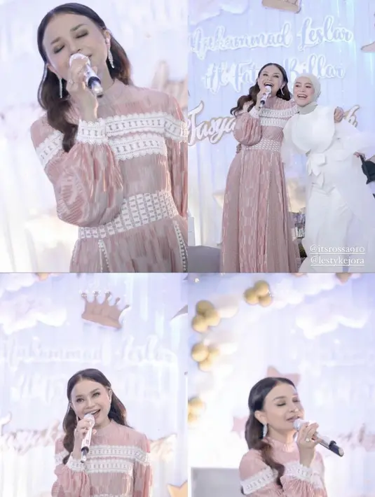 Bukan hanya sebagai tamu biasa, Rossa pun menyumbangkan suara emasnya di acara akikah Baby L. Rossa tampak elegan dengan dress pinknya. @askar_photography