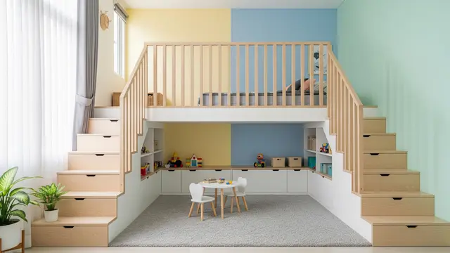 Interior Rumah Minimalis dengan Mezzanine yang Estetik dan Nyaman dengan Kamar Anak