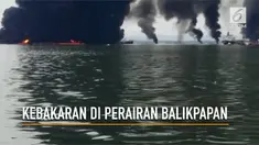 Sebuah kapal LCT terbakar di Balikpapan.