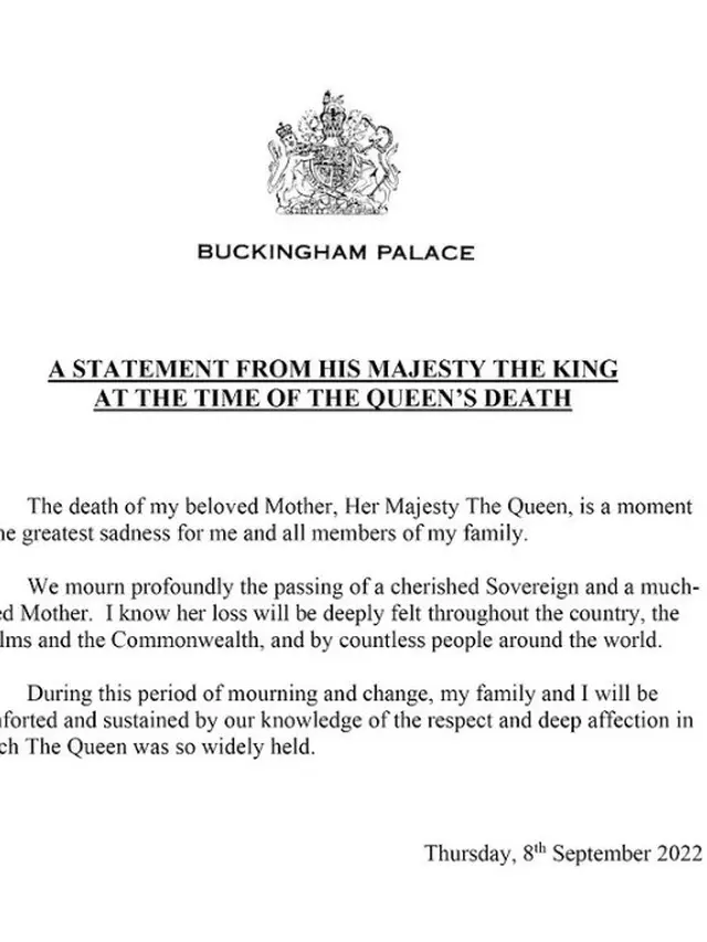 Unggahan Pernyataan Resmi Kerajaan Inggris terkait Meninggalnya Ratu Elizabeth II