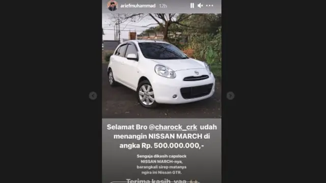 Arief Muhammad lelang Nissan March Rp500 juta (Ist)