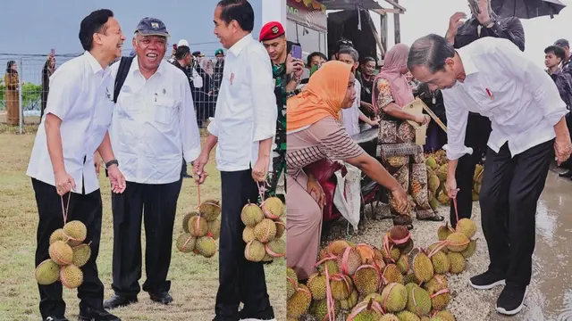 Presiden Jokowi dan para menterinya menenteng durian khas Bangai, Sulawesi Tengah