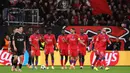 Paris Saint-Germain (PSG) tampil menggila di markas Bayer Leverkusen dalam laga matchday ketiga Liga Champions 2025/2026, Rabu (22/10) dini hari WIB. Bermain tandang, Les Parisiens menang telak 7-2 atas tuan rumah Bayer Leverkusen. (FRANCK FIFE/AFP)
