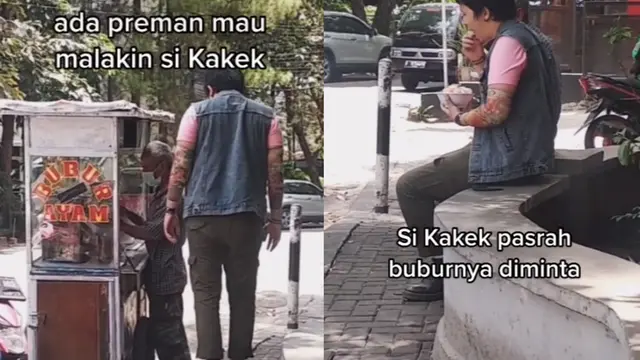 Viral Kakek Penjual Bubur Pasrah Dagangannya Dipalak Preman, Ujungnya Bikin Haru