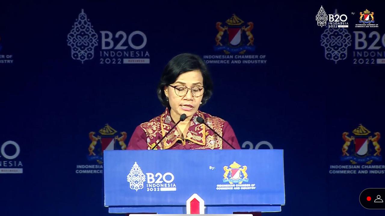 Menteri Keuangan (Menkeu) Sri Mulyani Indrawati dalam B20 Summit Indonesia 2022 Day 2, Senin (14/11/2022).