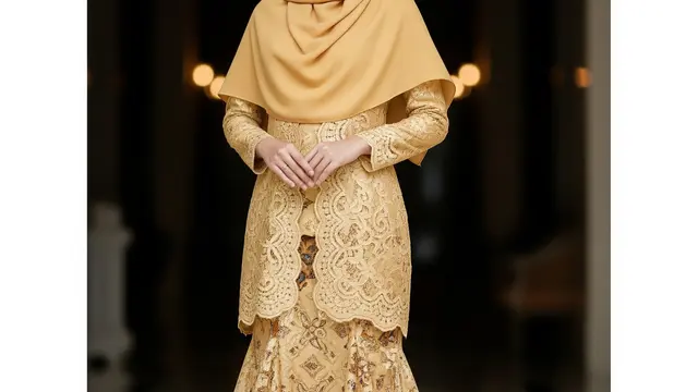 Model Gamis Batik Brokat Warna Gold