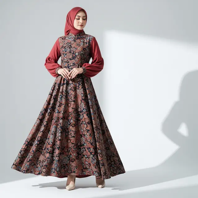 Model Gamis Batik Kombinasi Kain Polos Terbaru 2026