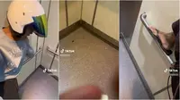 Momen driver ojol terjebak di lift bareng kecoak ini kocak. (Sumber: TikTok/usuvke)