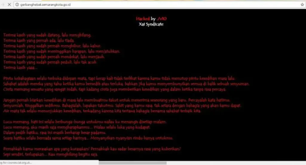 Begini tampilan website resmi milik Pemkot Semarang yang berisi pesan galau