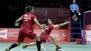 Ganda putri Indonesia, Greysia Polii/Apriyani Rahayu, saat melawan wakil Korsel, Lee So-hee/Shin Seung-chan pada laga Indonesia Masters 2018 di Istora Senayan, Sabtu (27/1/2018). Greysia/Apriyani menang 21-11, 17-21, 21-17. (Bola.com/M Iqbal Ichsan)
