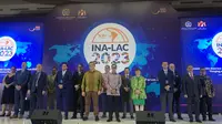 Wakil Menteri Luar Negeri RI Pahala Mansury dalam pembukaan INA-LAC 2023 di Jakarta pada Senin (16/10/2023). (Tasha/Liputan6.com)