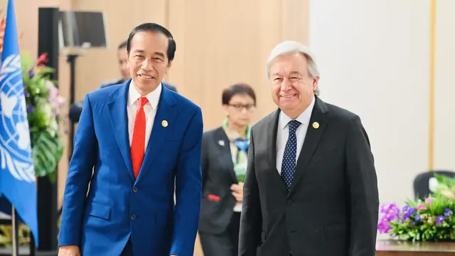 Presiden Jokowi menggelar pertemuan bilateral dengan Sekjen PBB Antonio Guterres di JCC Senayan Jakarta, Kamis (7/9/2023).