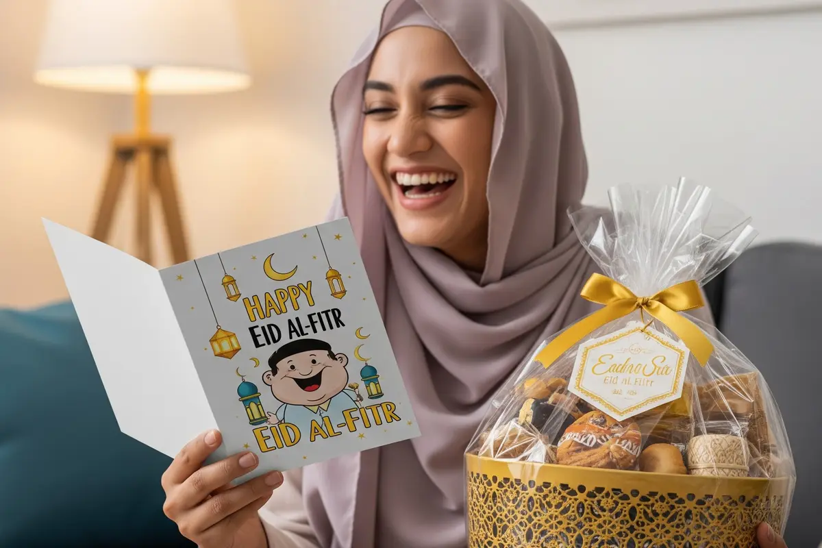 Ilustrasi Ucapan Idul Fitri Lucu dan Unik Tema Makanan hingga THR/Gemini AI