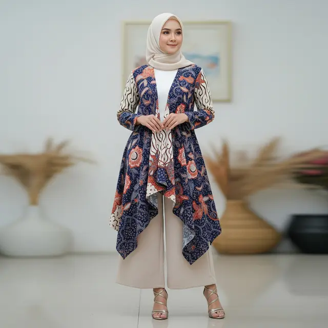 Model Gamis Batik Cardigan