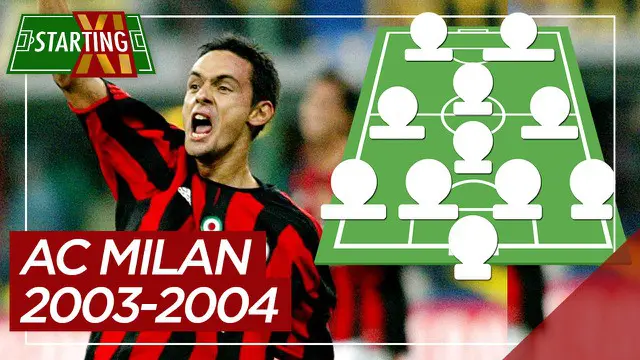 Berita motion grafis Starting XI terbaik AC Milan saat juara Liga Italia musim 2003-2004.