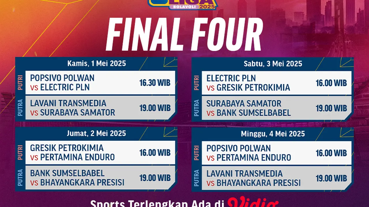 Jadwal Siaran Langsung PLN Mobile Proliga 2025 Babak Final Four Week 3 di Vidio