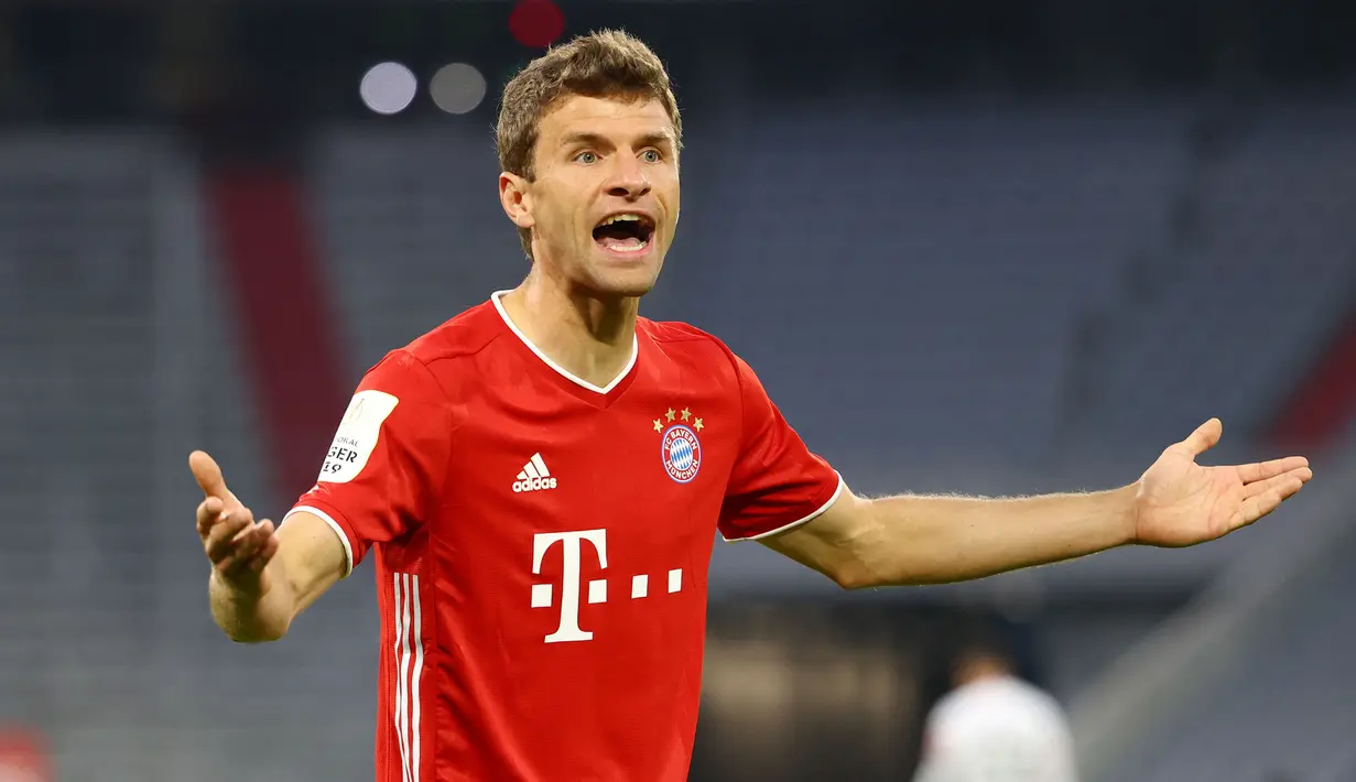 Thomas Muller adalah pemain yang telah mendapatkan banyak trofi ketika bermain di Bayern Munich maupun di Timnas Jerman. Ia menyabet treble winner musim 2012/2013 dan Piala Dunia pada 2014. Namun ia hanya mampu berada di posisi lima besar pada ajang Ballon d'Or. (Foto: AFP/Pool/Kai Pfaffenbach)