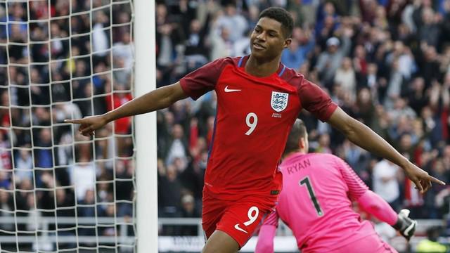 Marcus Rashford berhasil mencetak gol untuk timnas Inggris pada menit ke-3 pada laga persahabatan dengan Australia.