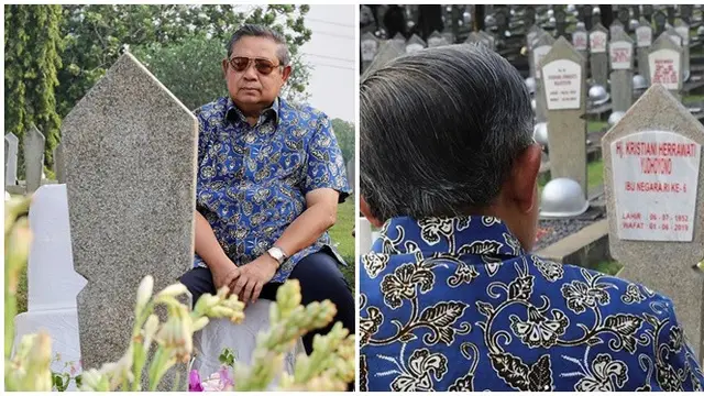 Potret SBY Saat Mengunjungi Makam Ibu Ani Ini Bikin Haru