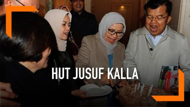 Wapres Jusuf Kalla merayakan ulang tahun yang ke-77 saat melakukan kunjungan kerja di Swiss. Ia mendapat kejutan dari staff dan istri tercinta.