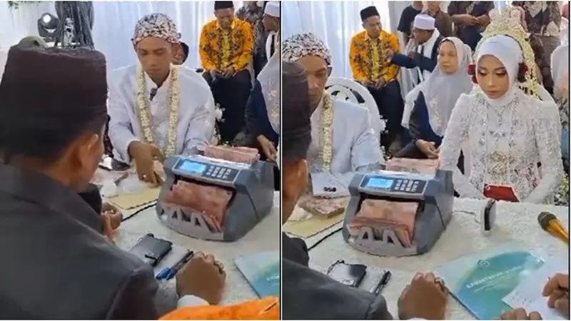 Momen Pasangan Pengantin Hitung Uang Mahar Bak di Bank, Bikin Geleng Kepala