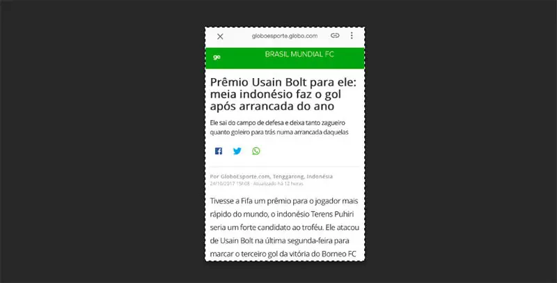 Media Brasil, Globo Esporte, memuat pemberitaan perihal Terens Owang Puhiri. (Bola.com)