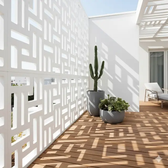 Teras Rumah Modern dengan Dinding Roster Tembus Cahaya (Image by Gemini AI)