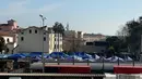 Sejumlah tenda pratriase yang didirikan di luar sebuah rumah sakit di Padova, Italia (18/3/2020). Sejumlah pakar medis China pada Selasa (17/3) tiba di Padova dari Roma. (Xinhua/Ji Jin)