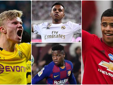 Mason Greenwood menjadi salah satu pemain belia yang tampil mengagumkan di lini depan Manchester United. Selain Mason Greenwood, ada beberapa pemain muda lain yang cemerlang dalam koleksi gol dan assist. Berikut 7 pemain belia dengan gol dan Assist terbanyak. (kolase foto AFP)