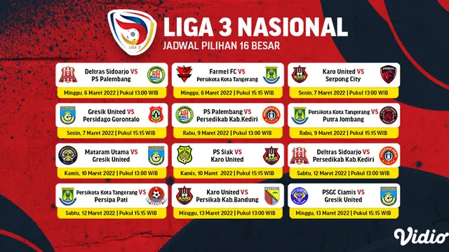 Link Live Streaming Liga 3 Nasional Babak 16 Besar di Vidio, 7-13 Maret 2022