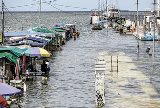 Kondisi banjir rob di kawasan Muara Angke, Jakarta, Selasa (9/11/2021). Badan Penanggulangan Bencana Daerah (BPBD) DKI Jakarta memperkirakan puncak musim hujan dan potensi rob di Ibu Kota terjadi pada Januari hingga Februari 2022. (Liputan6.com/Faizal Fanani)