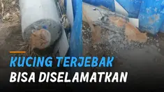 Seekor kucing terjebak di tabung beton mengundang perhatian.