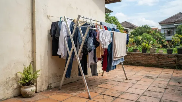 Jemuran di Teras yang Lebih Aman agar Baju Tidak Berjatuhan