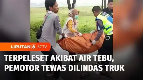 VIDEO: Nahas! Pemotor Wanita Tewas Terlindas Truk Usai Terpeleset Akibat Air Tebu