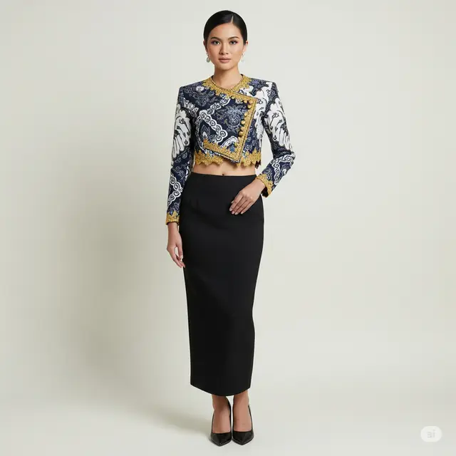Model Crop Blazer Batik Kombinasi Renda.