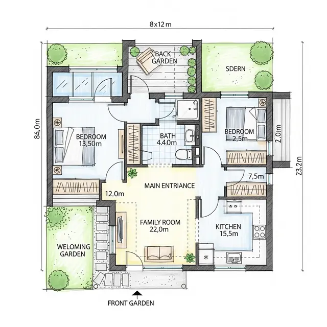 Model Rumah 8x12 Modern 2025 Hemat Budget dengan 2 Kamar. Gemini
