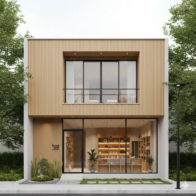 Desain Rumah Minimalis Depan Toko Gaya Japandi 2025