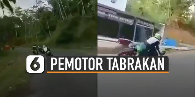 VIDEO: Dua Pemotor Tabrakan Saat Berbelok di Tikungan