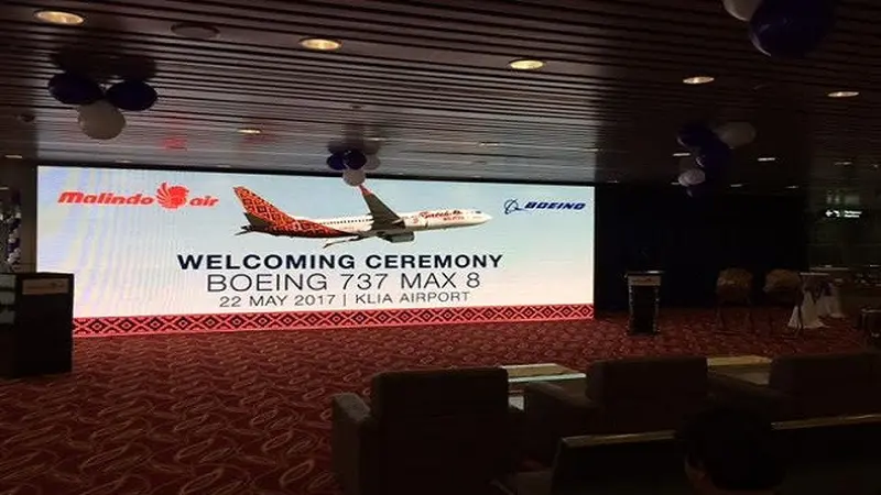 Maskapai penerbangan Malindo Air menggelar penerbangan perdana pesawat Boeing 737 Max 8 di Kuala Lumpur International Airport, Senin (22/5/2017).(Liputan6.com/Vina Muliana)